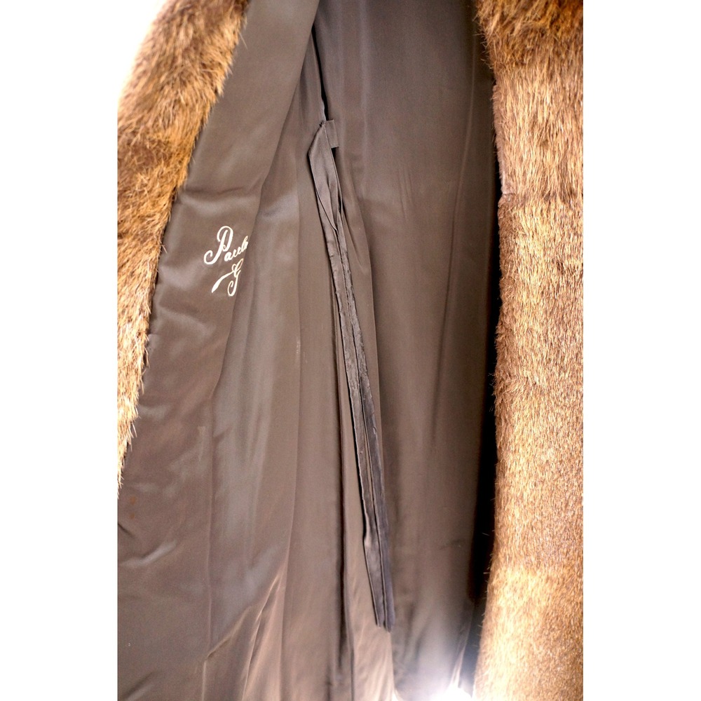 Vintage 1960s Brown Fur Coat Long Minimalist Real Fur Size L XL Luxury Womens - Picture 12 of 16